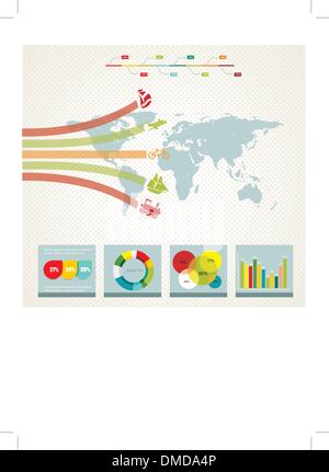 elements of infographics with a map  in retro style Stock Vector