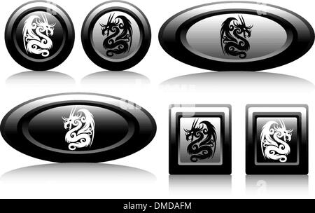 web button with dragons black and white Stock Vector