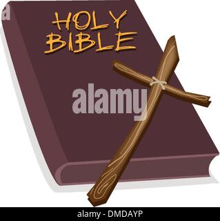 A Brown Holy Bible with A Wooden Cross Stock Vector