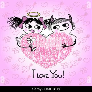 Valentines card with hearts and couple in love Stock Vector