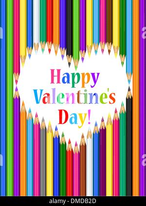 Valentine's day card with heart of colored pencils Stock Vector