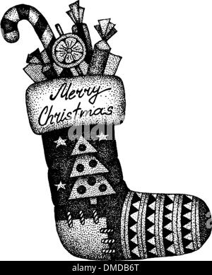 Hand drawn Christmas sock with gifts Stock Vector