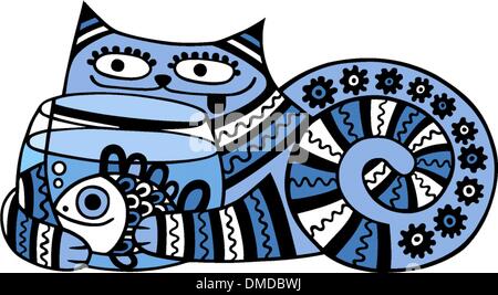 cat with aquarium Stock Vector