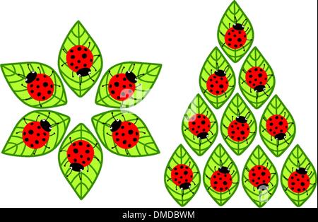 ladybugs on leaves Stock Vector