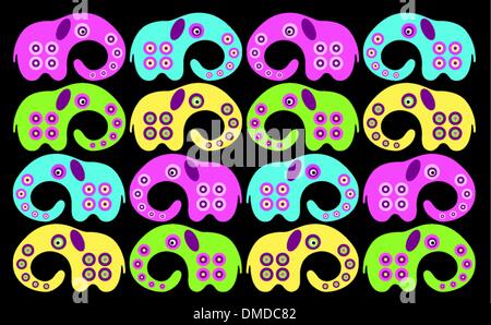 elephants on a black background Stock Vector