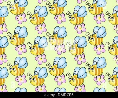 seamless children's background with funny bees Stock Vector