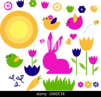 Spring & easter elements set isolated on white Stock Vector