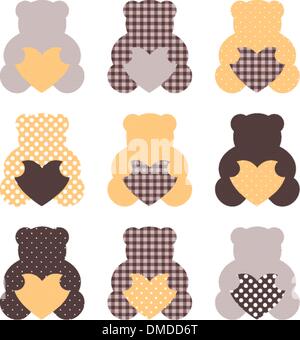 Cute teddy bear set isolated on white ( brown and orange ) Stock Vector