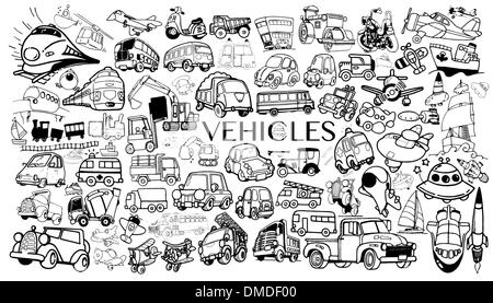 Vehicle cartoon icons in black Stock Vector