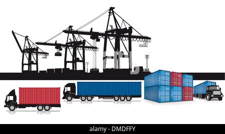 Loading containers at the port Stock Vector