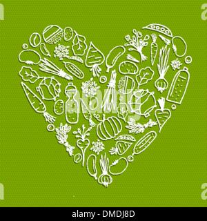 Healthy life - heart shape with vegetables for your design Stock Vector