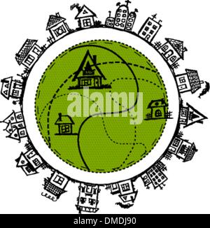 Happy village, frame with houses for your design Stock Vector