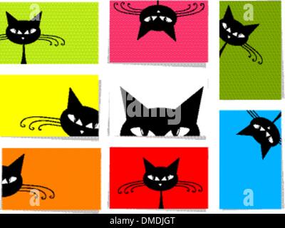 Set of funny cats, 10 cards for your design with place for your text Stock Vector