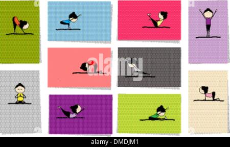 Woman practicing yoga, 10 cards for your design Stock Vector