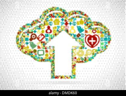 Cloud and arrow with different icons. Stock Vector