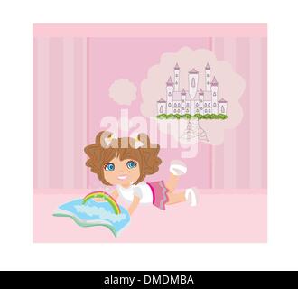 little girl reading fairy tales Stock Vector