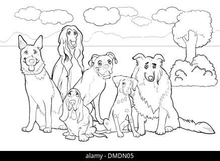 purebred dogs cartoon for coloring book Stock Vector