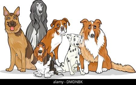 cute purebred dogs group cartoon illustration Stock Vector