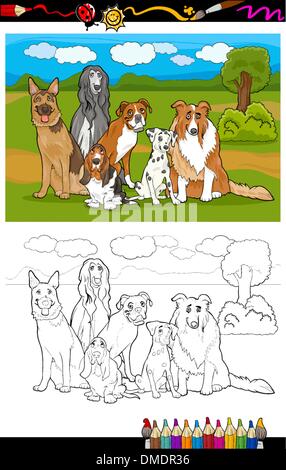 dogs breeds cartoon for coloring book Stock Vector