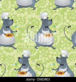 Seamless background, cartoon rat cook Stock Vector