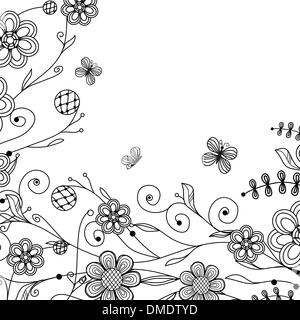 Vintage floral card with handdrawn flowers and butterflies Stock Vector