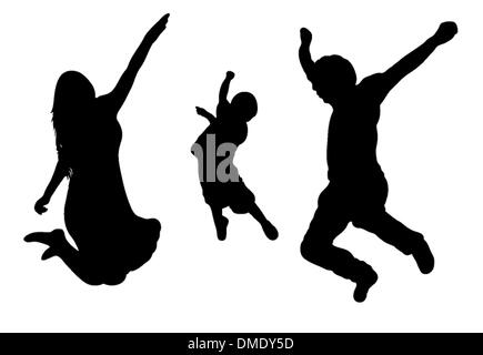 Jumping Family Silhouette Stock Vector