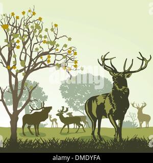 Deer and wildlife in autumn Stock Vector