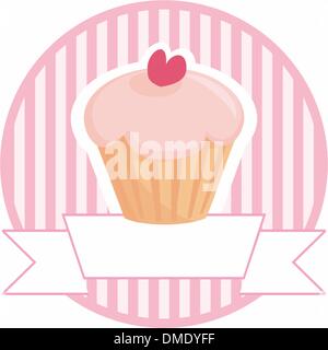 Vector  cupcake on pink vintage strips background with white place for your own text Stock Vector