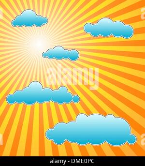The hot summer sun with blue clouds Stock Vector
