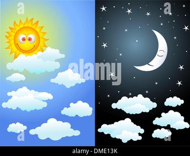 Two forest scenes night and day 445708 Vector Art at Vecteezy