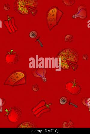 Pizza and ingredients seamless background Stock Vector