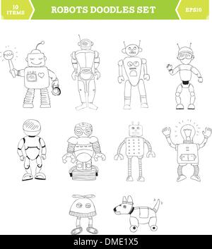 Simple robots doodles set Stock Vector