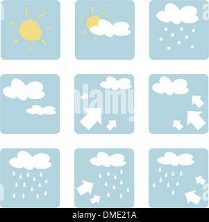 Weather icons vector illustration - clip art isolated on white background with sun, clouds, snow, rain and wind Stock Vector