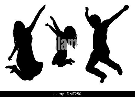 Jumping Family Silhouette Stock Vector