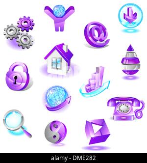 Set of violet web icons Stock Vector