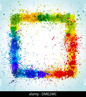 Color paint splashes square background. Gradient vector frame Stock Vector