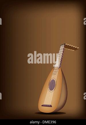 A Beautiful Antique Lute on Dark Brown Background Stock Vector