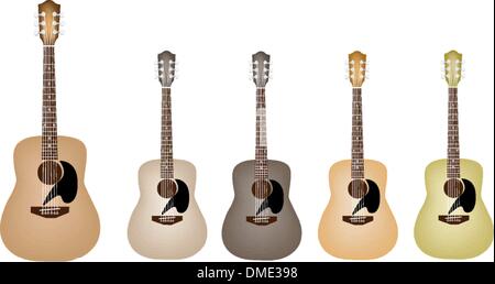 Beautiful Vintage Acoustic Guitars on White Background Stock Vector