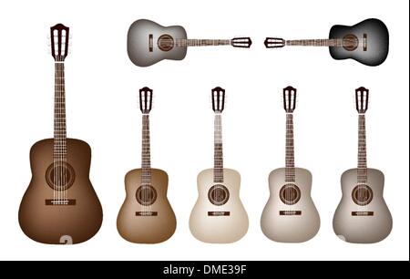 Beautiful Vintage Classical Guitars on White Background Stock Vector