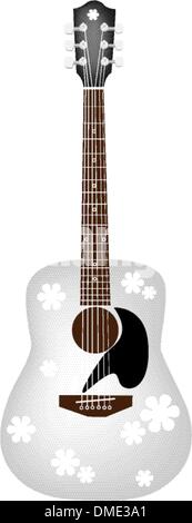 Beautiful Flowers Pattern on White Acoustic Guitar Stock Vector