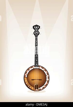 A Beautiful Banjo on Brown Stage Background Stock Vector