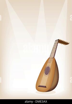 A Beautiful Antique Lute on Brown Stage Background Stock Vector