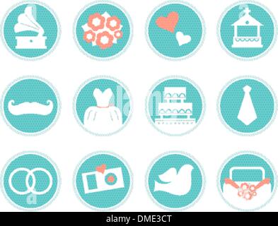 Wedding icons in retro style isolated on white ( blue ) Stock Vector
