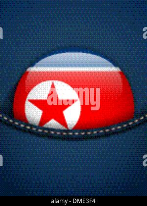 North Korea Flag Button in Jeans Pocket Stock Vector