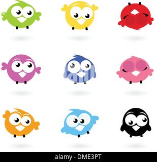 Cute color vector Twitter Birds icons collection isolated on white Stock Vector