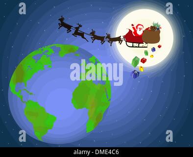 Santa flying over earth Stock Vector