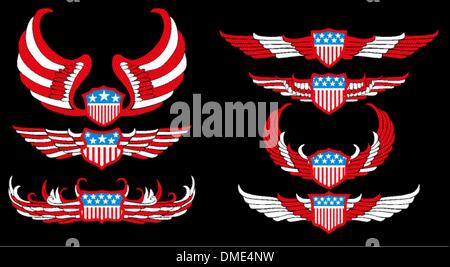 american flag wings shield vector art Stock Vector