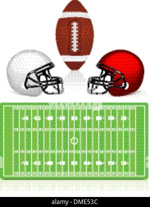 american football field, ball and helmet Stock Vector