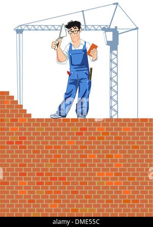 Bricklayer at work Stock Vector