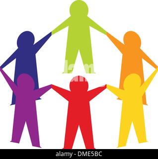 Paper people creating house composition isolated on white Stock Vector